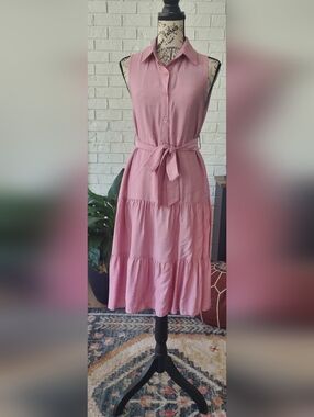 SHEIN Dusty Rose Tiered Maxi Shirt Dress Skirt